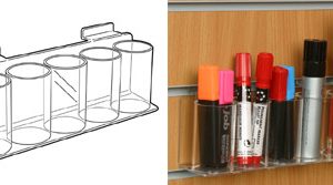 Pen Dispenser – Slat Fix: 5 Pot – 260mm (W) x 85mm (H) x 60mm (D)